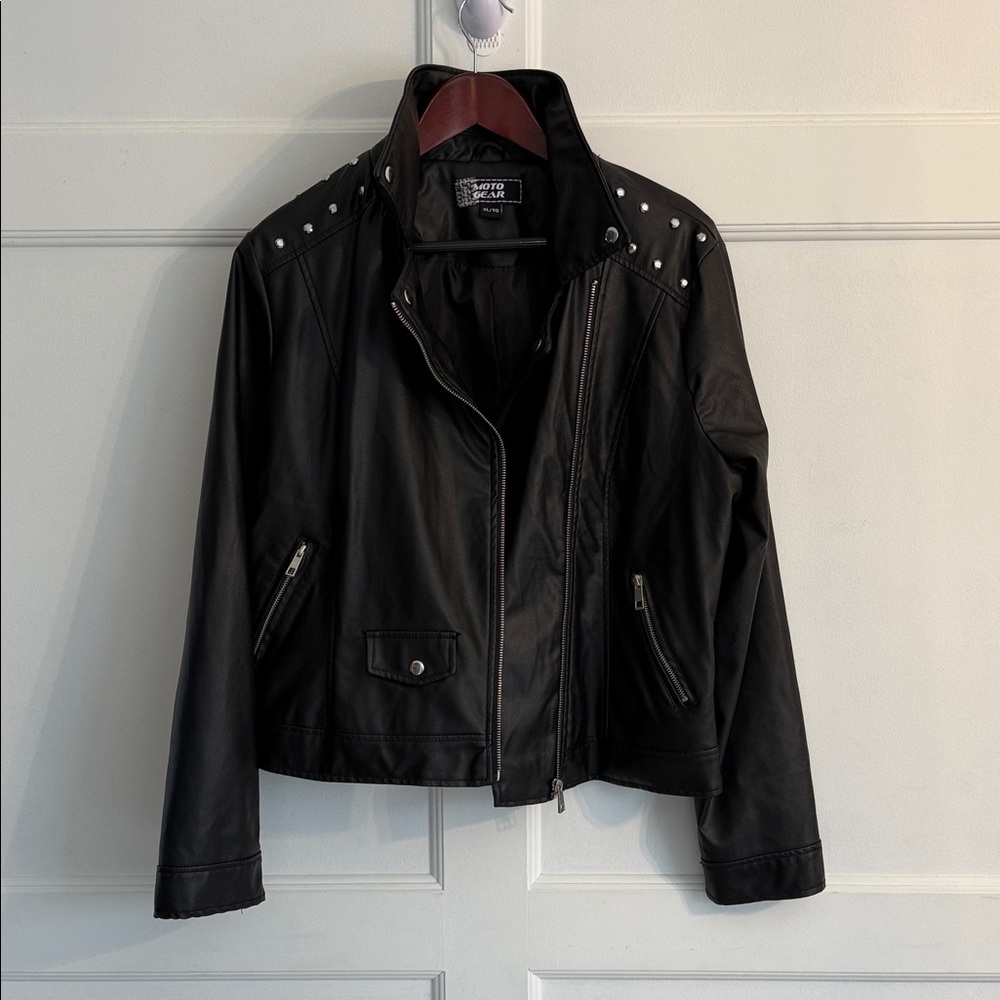 Stylish Black Leather Jacket with Silver Accents
